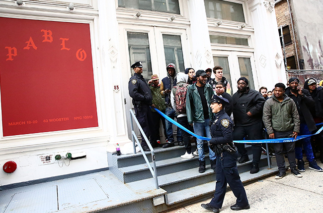 NEW YORK, NY - MARCH 18:  NYPD guard the area near 83 Wooster Street in Soho at the Kanye West "Pablo Pop-Up Shop" In Manhattan on March 18, 2016 in New York City.  (Photo by Astrid Stawiarz/Getty Images)